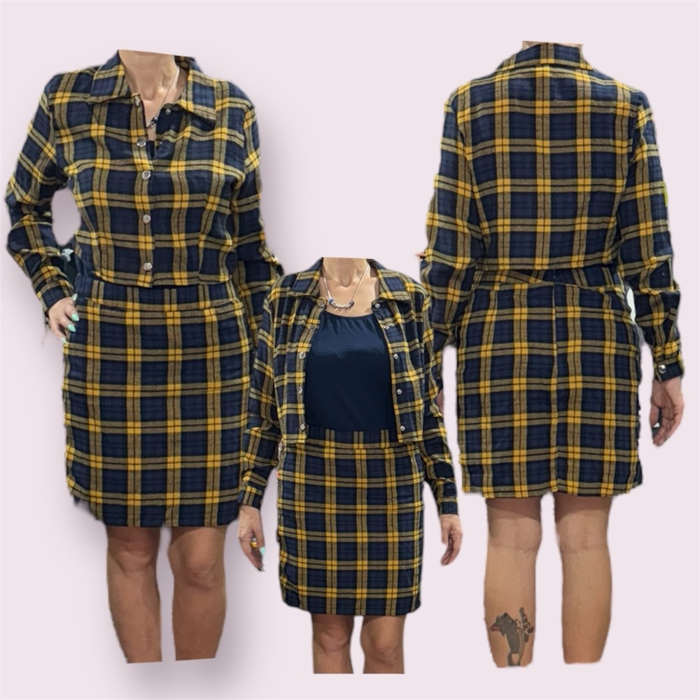 Plaid Button-Up & Skirt 2pc Set